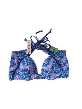 Sun Dazed Swim Top Halter Tie-Back Purple Blue Pattern 32C Padded Beach Summer